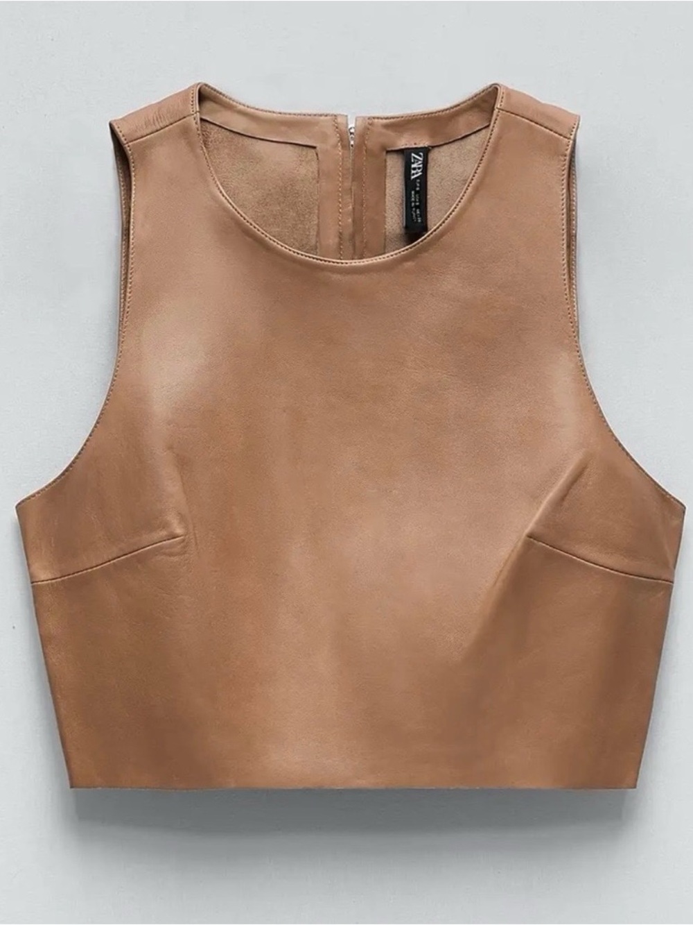 New Zara $89 100% Sheep Leather Tan Camel Crop Tank Top Medium 5479/017